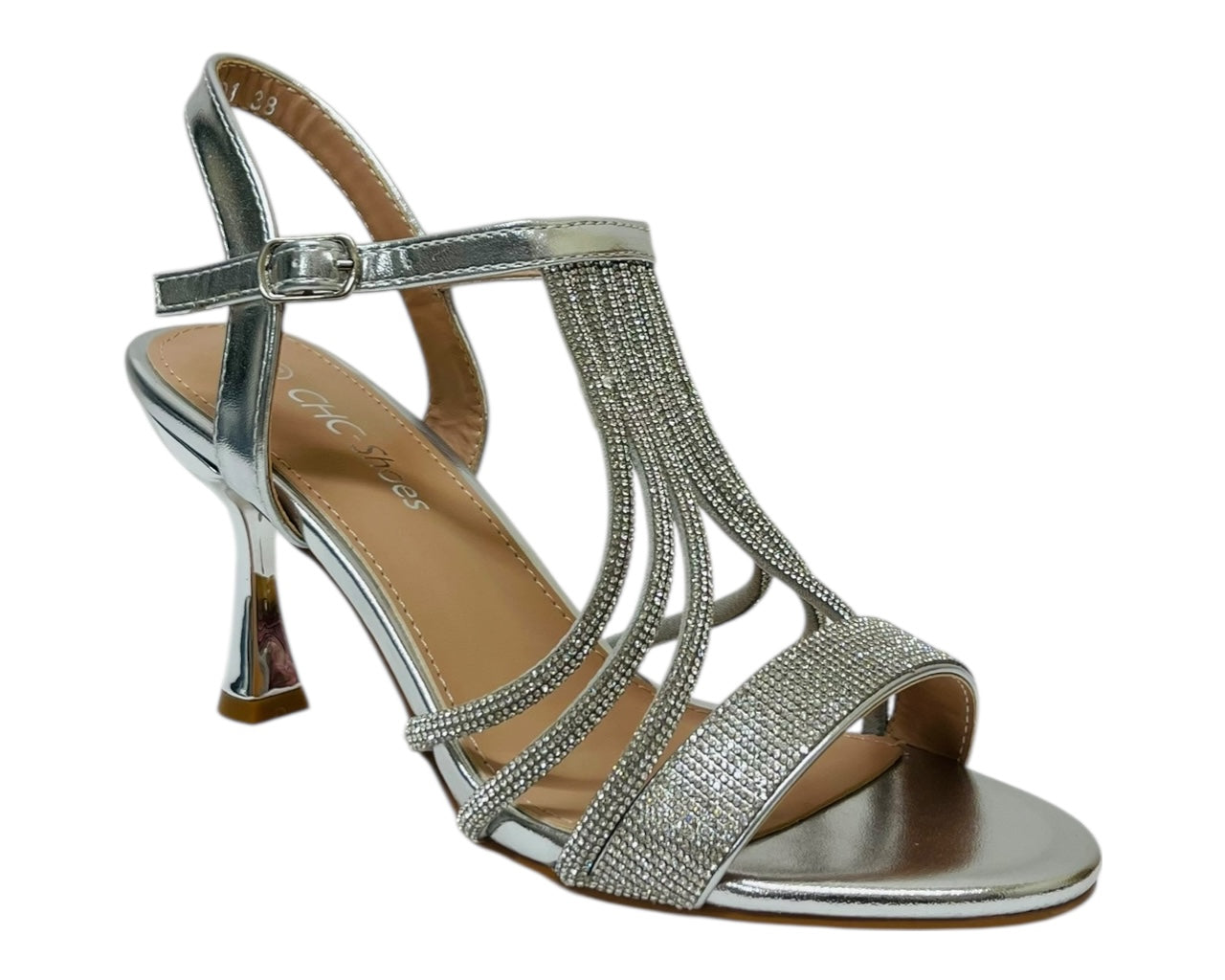 Diamante Ankle Strap Spool Heel Sandals