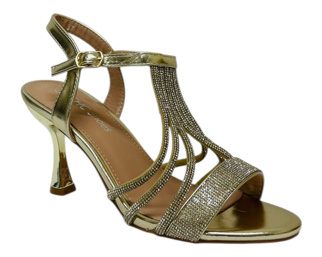 Diamante Ankle Strap Spool Heel Sandals