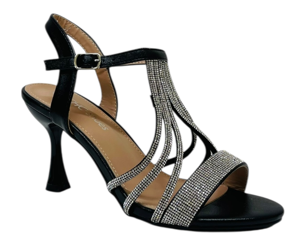 Diamante Ankle Strap Spool Heel Sandals