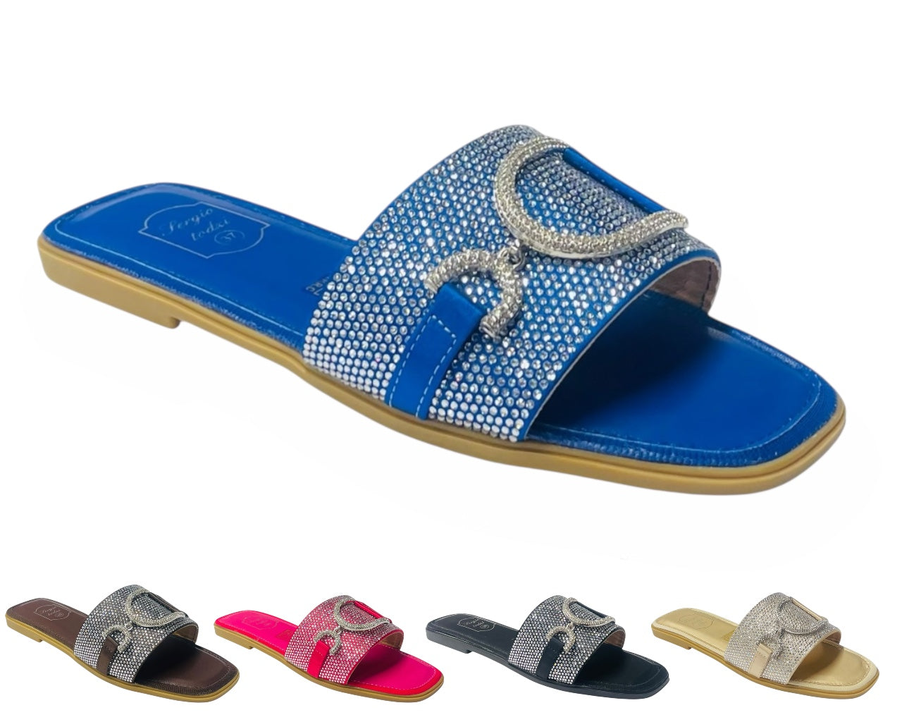 Diamante Cushioned Insole Open Toe Flat Slider
