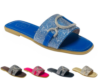 Diamante Cushioned Insole Open Toe Flat Slider