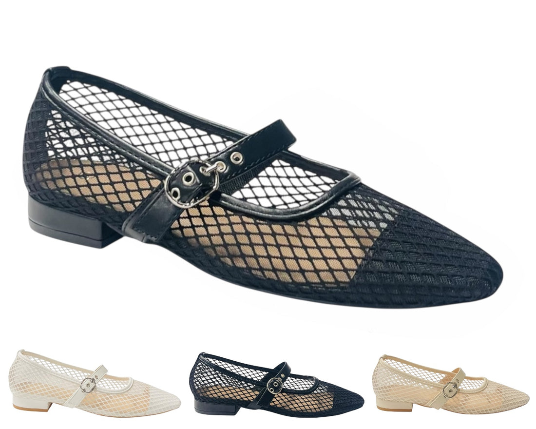 Woven Mesh Mary Jane Flat Shoes