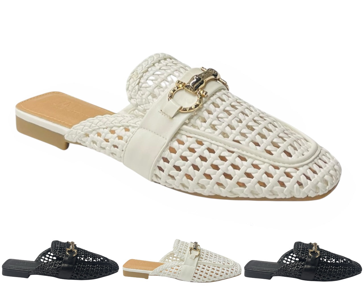 Woven Horsebit Flat Mule