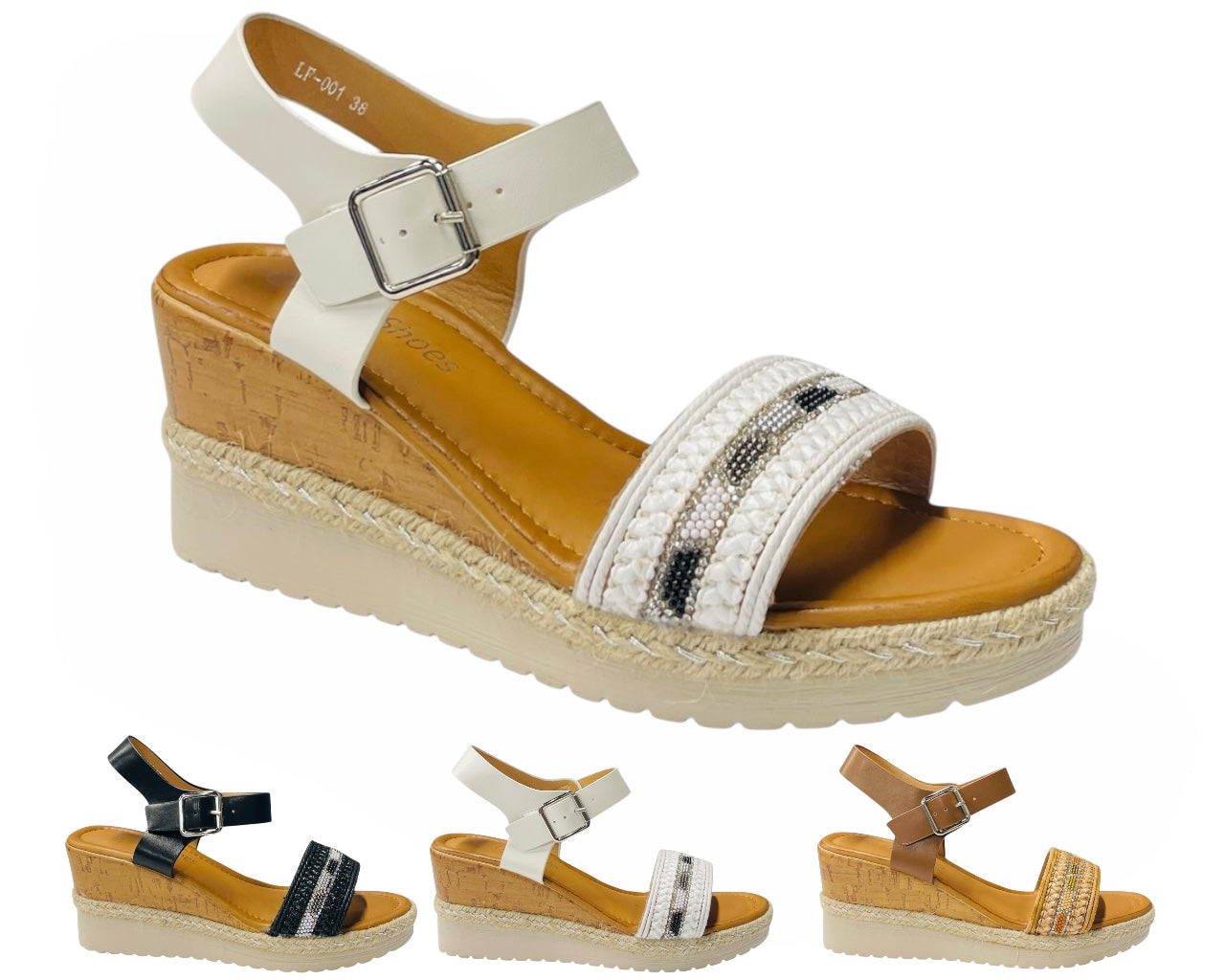 Lightweight Diamante Padded Insole Wedge Sandals