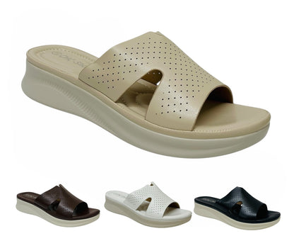 Lightweight Perforated Slip On Wedge Sandals