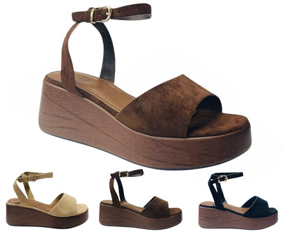 Faux Suede Padded Insole Wedge Sandals
