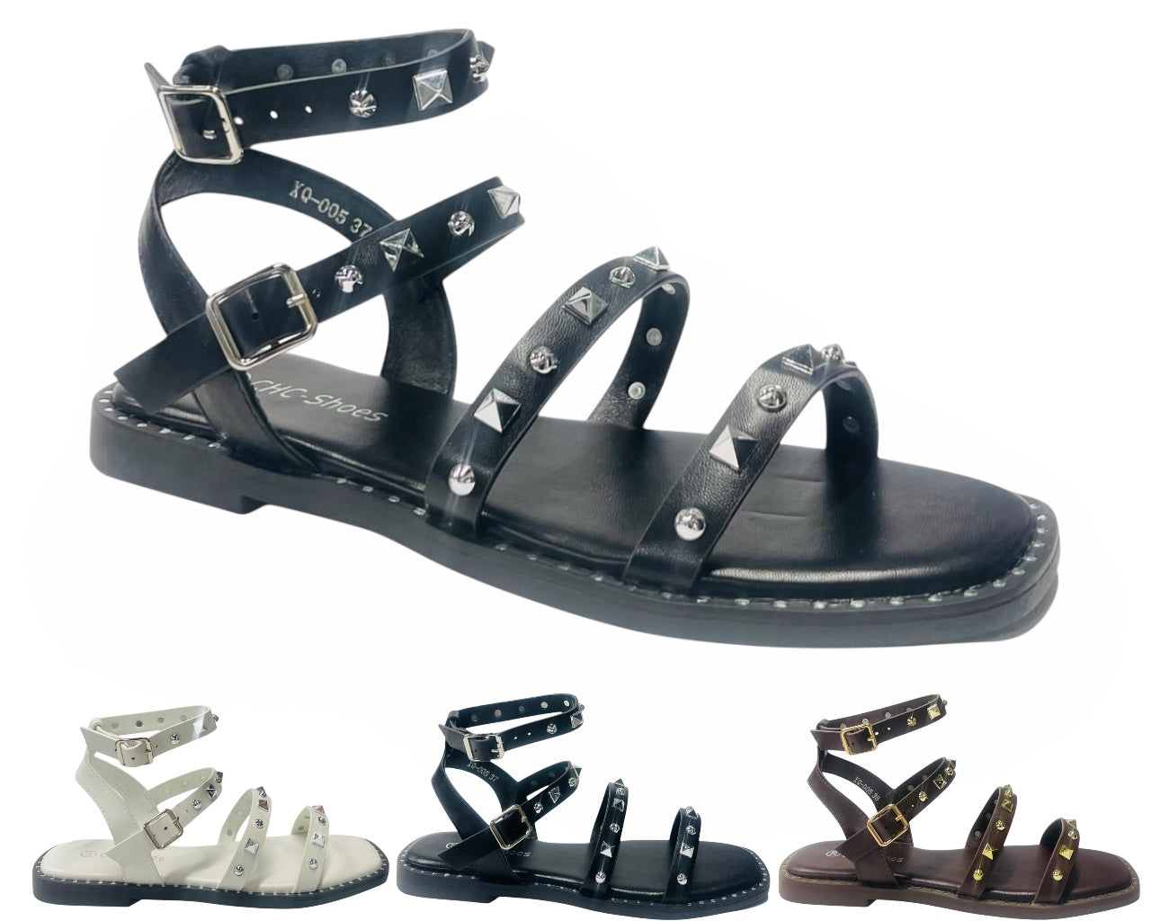 Double Ankle Strap Stud Gladiator Flat Sandals