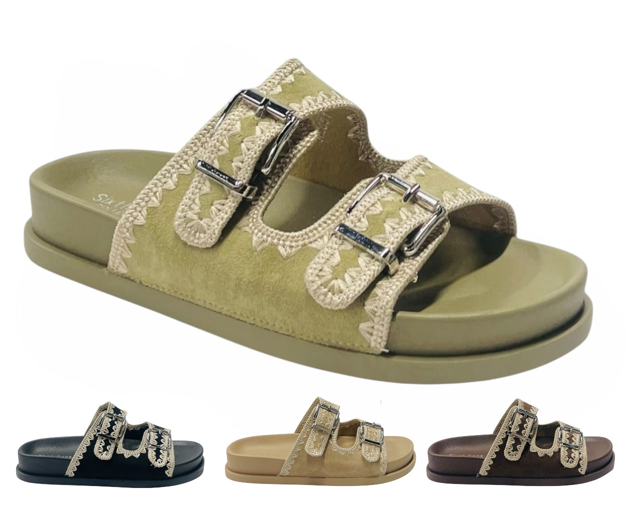 Double Buckle Strap Chunky Sole Slider Sandal