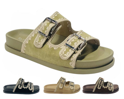 Double Buckle Strap Chunky Sole Slider Sandal