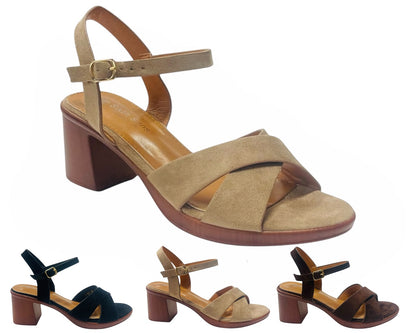 Lightweight Cross Over Wood Effect Heeled Sandals