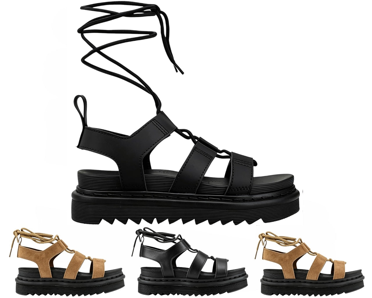 Chunky Sole Faux Leather Lace Up Gladiator Sandals