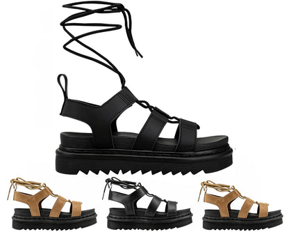 Chunky Sole Faux Leather Lace Up Gladiator Sandals