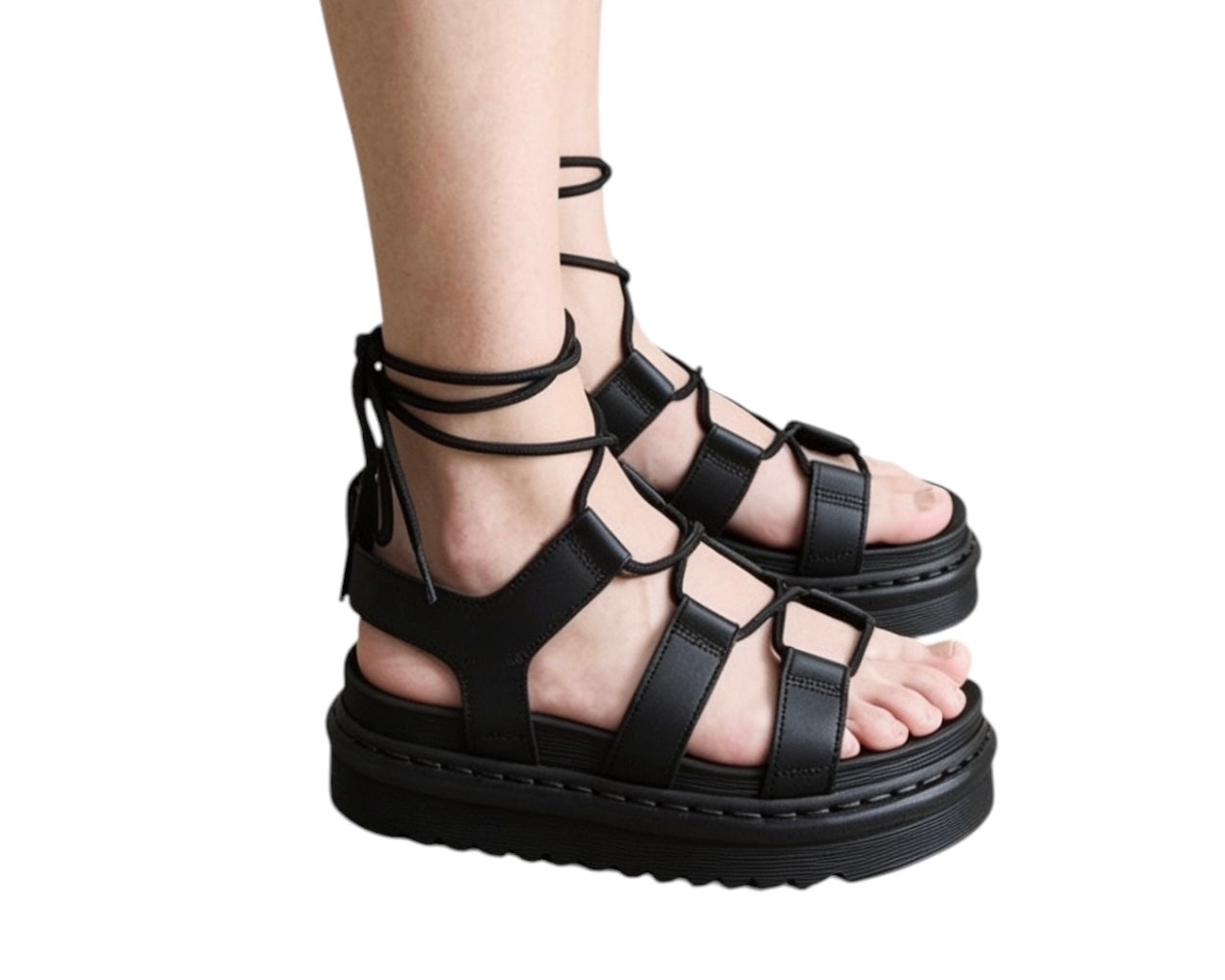 Chunky Sole Faux Leather Lace Up Gladiator Sandals