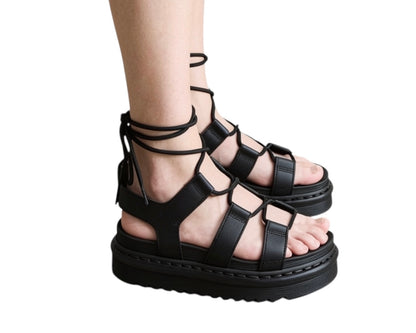 Chunky Sole Faux Leather Lace Up Gladiator Sandals