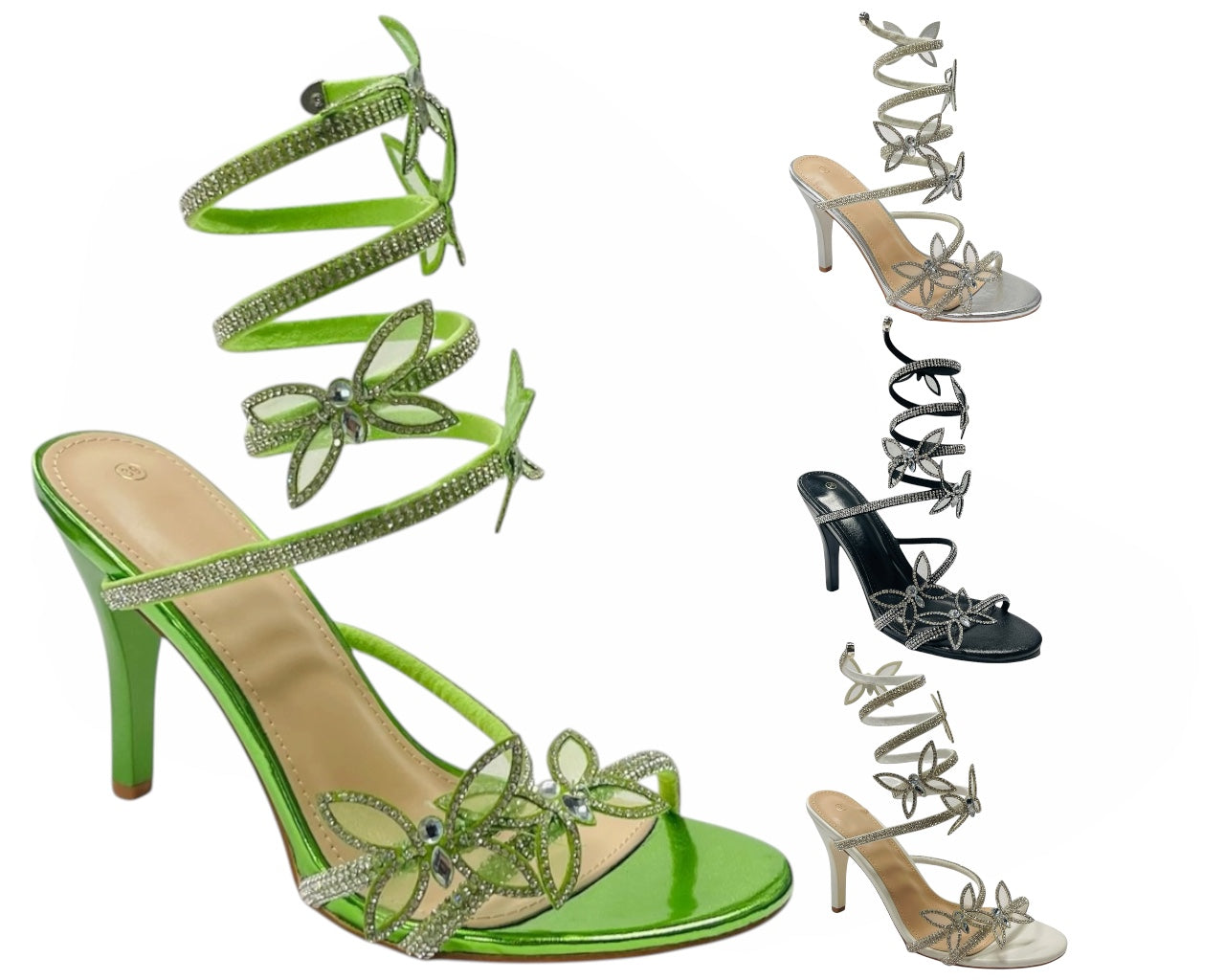 Butterfly Rhinestone Snake Anklet High Heel Sandals