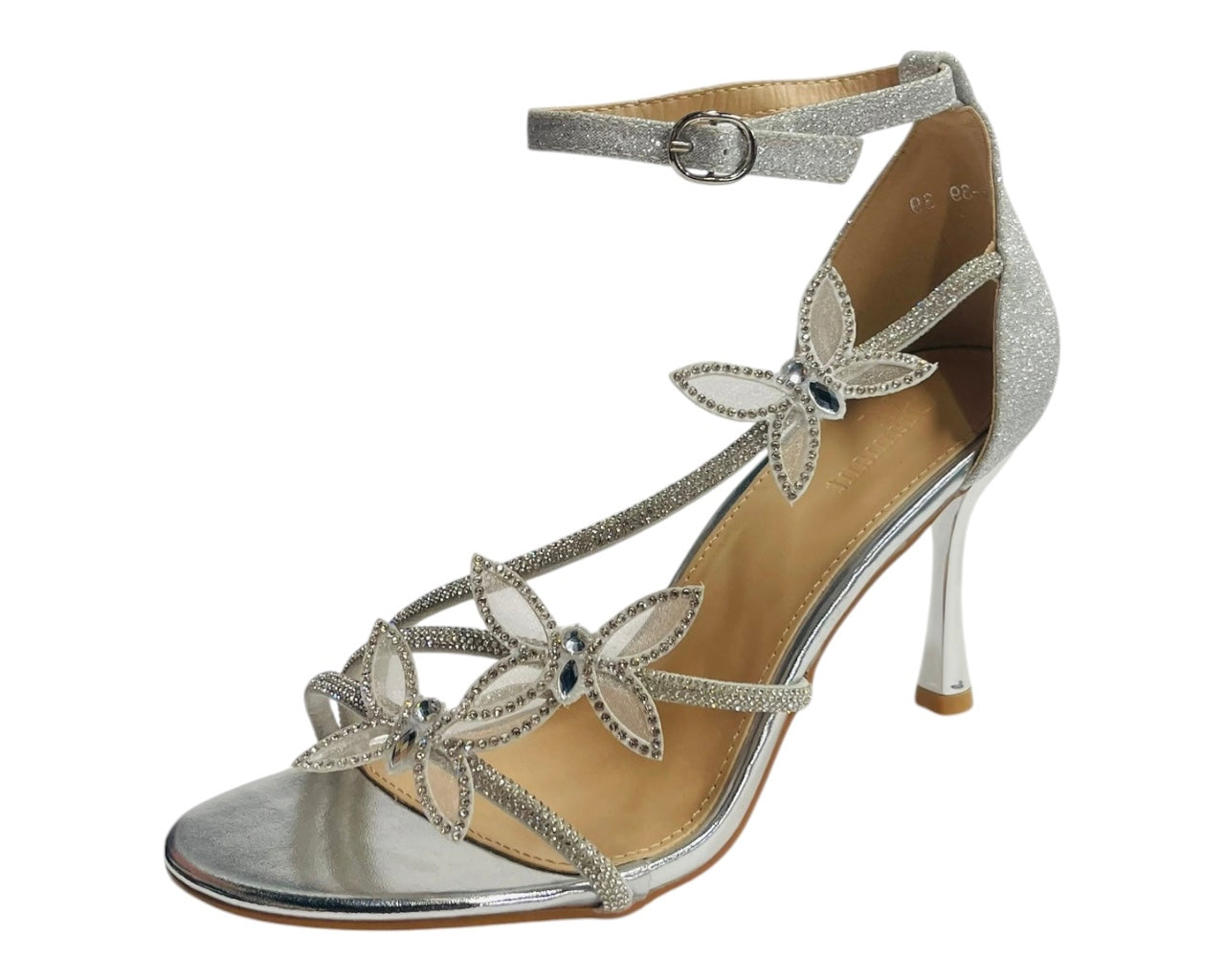 Butterfly Rhinestone Ankle Strap Stiletto Heels