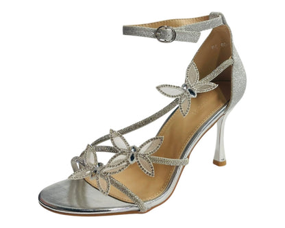 Butterfly Rhinestone Ankle Strap Stiletto Heels