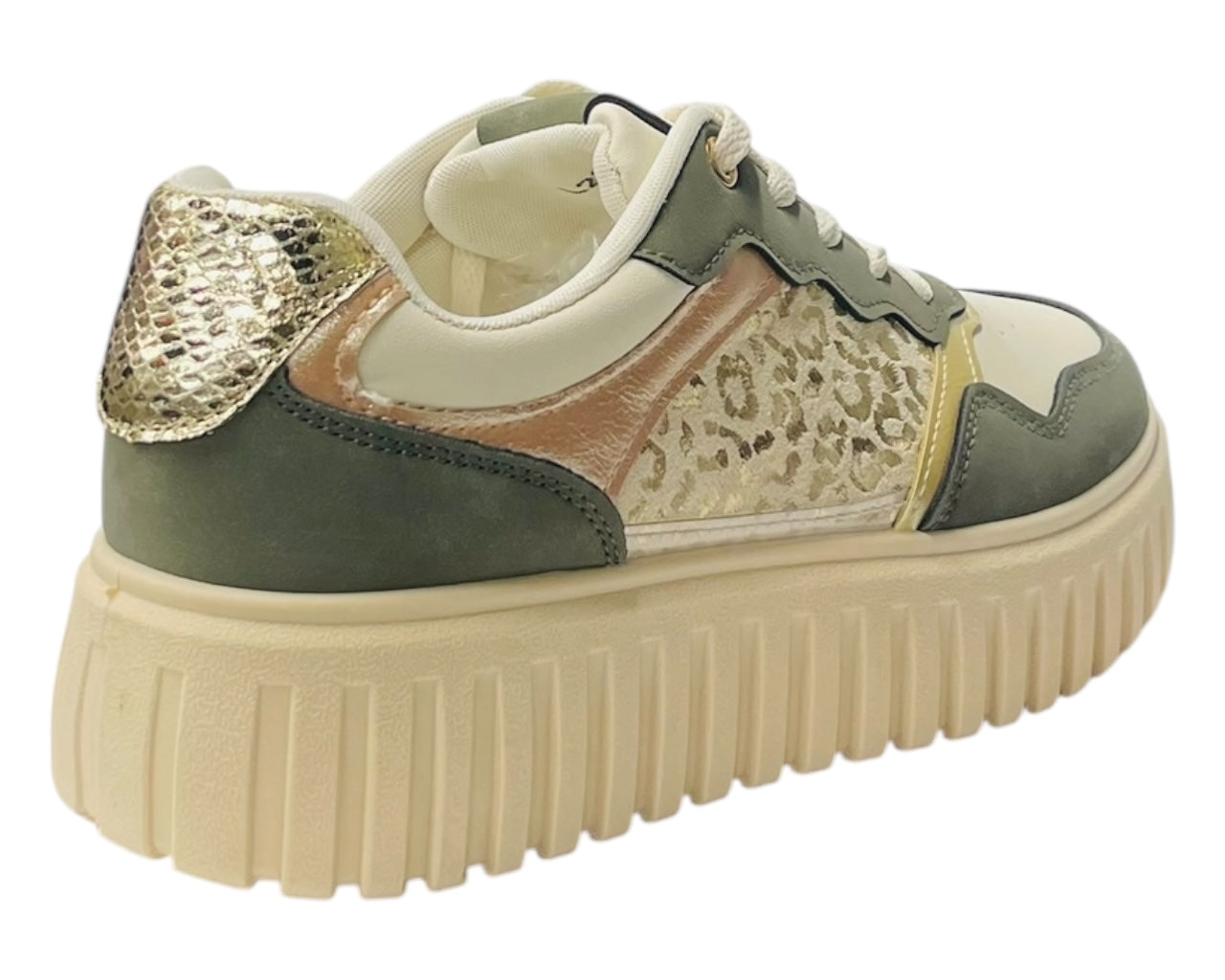 Faux Leather Platform Lace Up Trainers