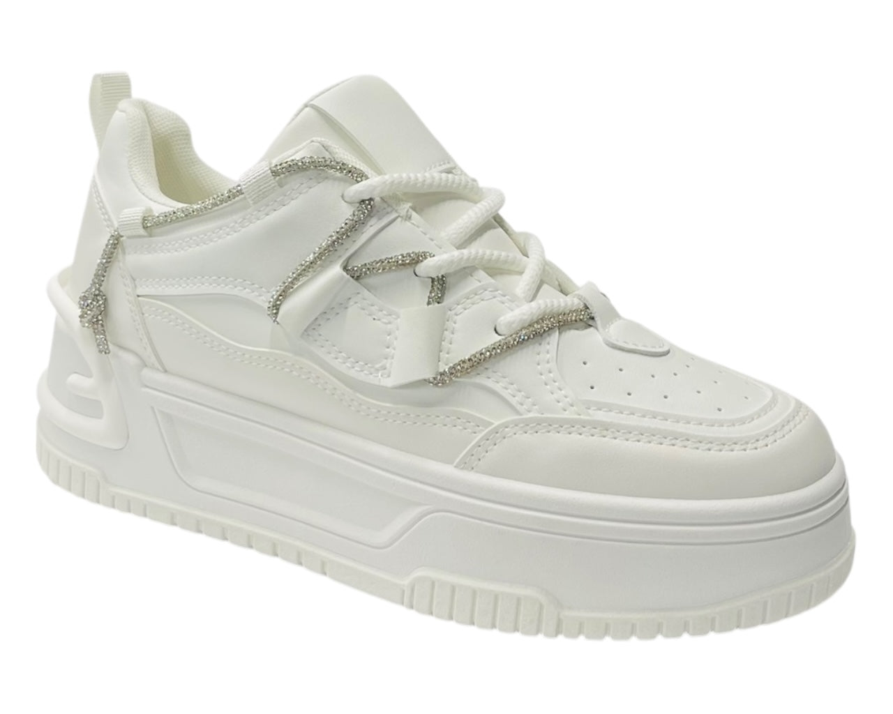 Platform Faux Leather Diamante Lace Up Trainers