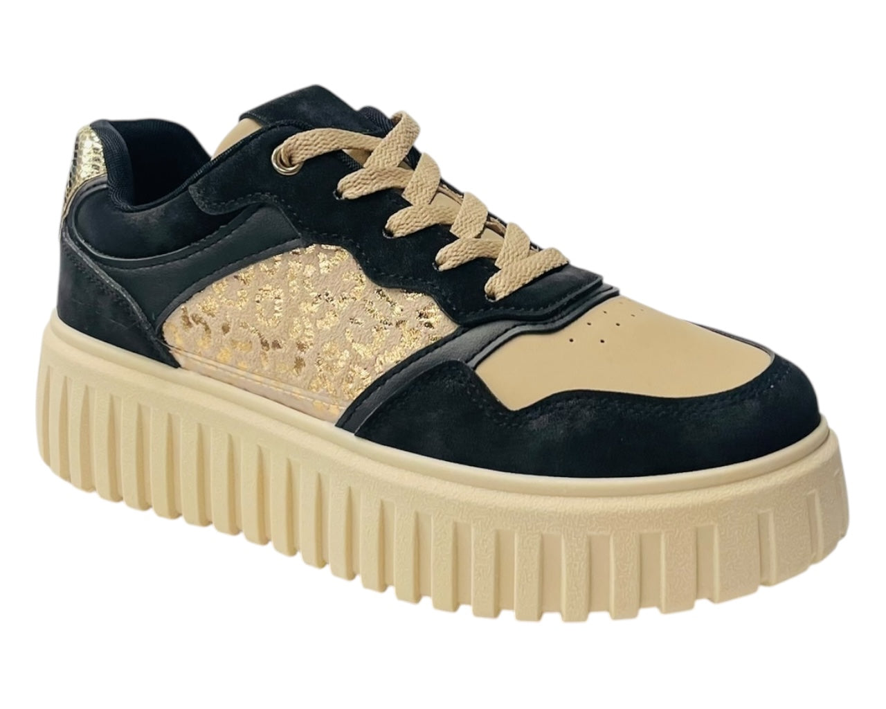 Faux Leather Platform Lace Up Trainers