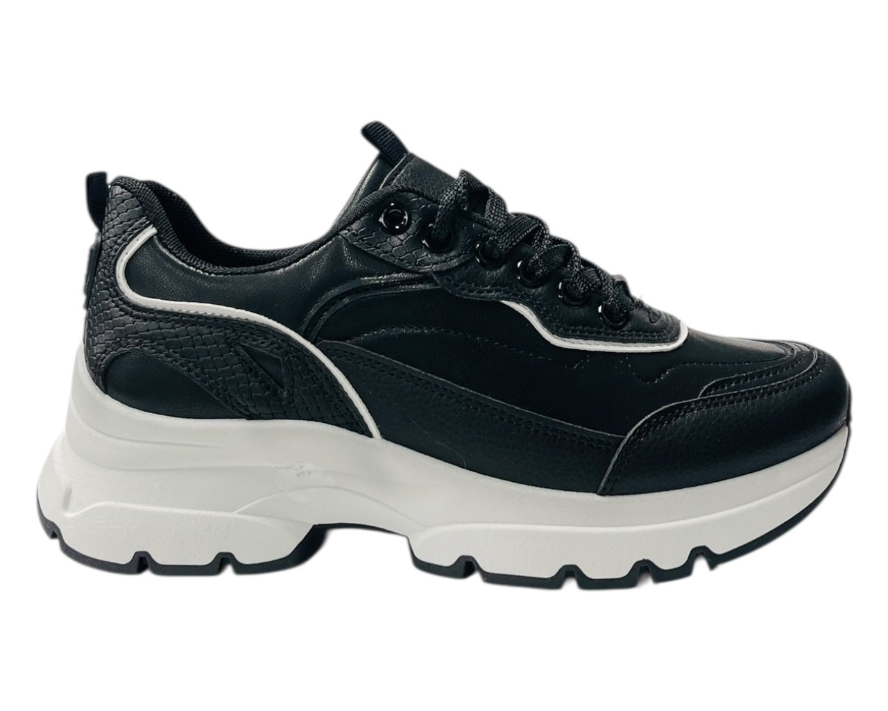 Chunky Sole Faux Leather Lace Up Trainers