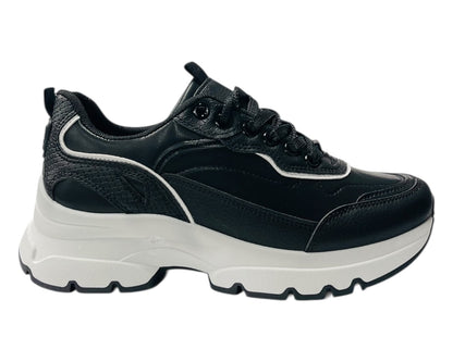 Chunky Sole Faux Leather Lace Up Trainers