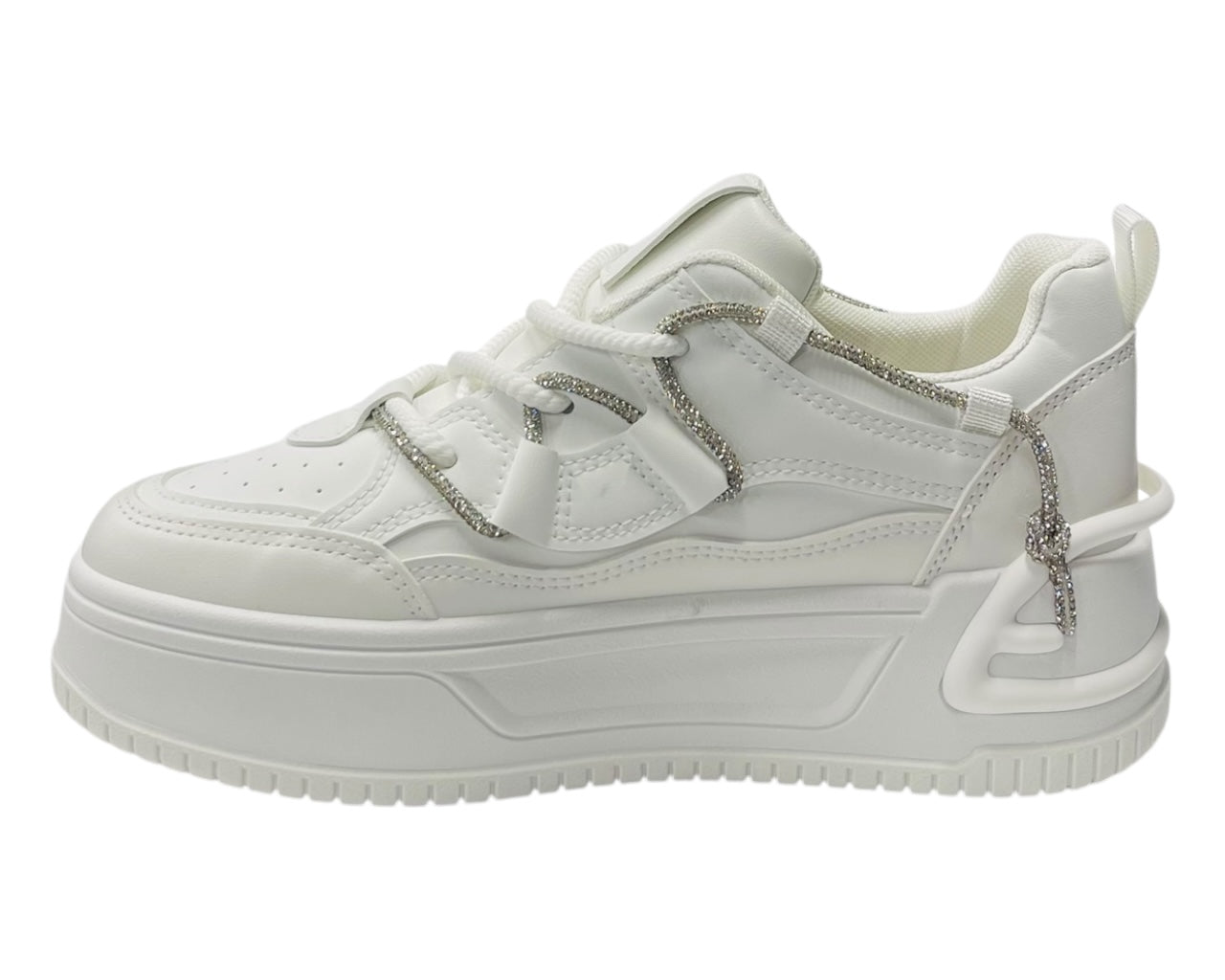 Platform Faux Leather Diamante Lace Up Trainers