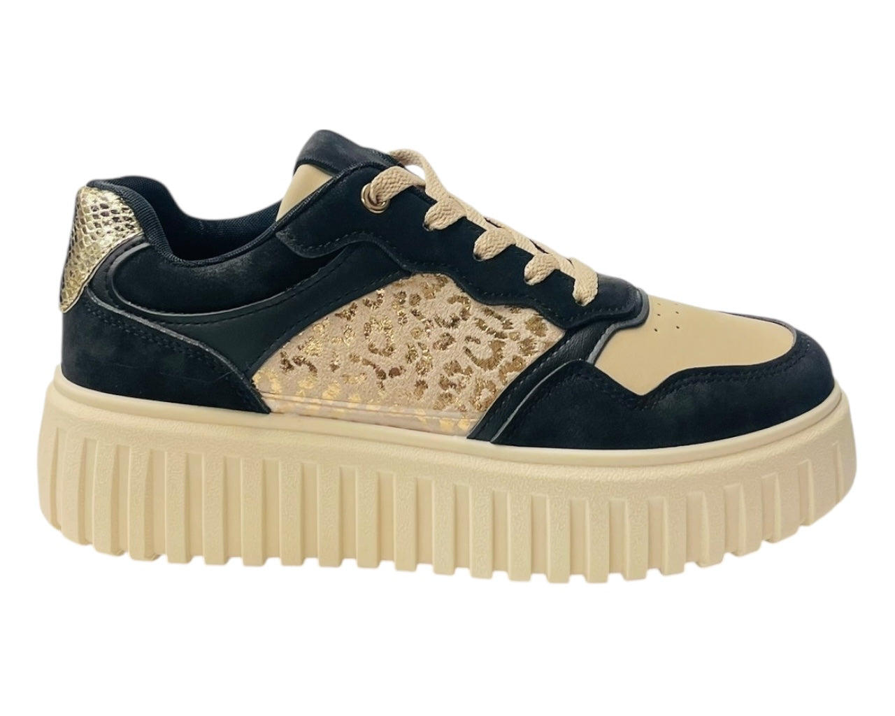 Faux Leather Platform Lace Up Trainers
