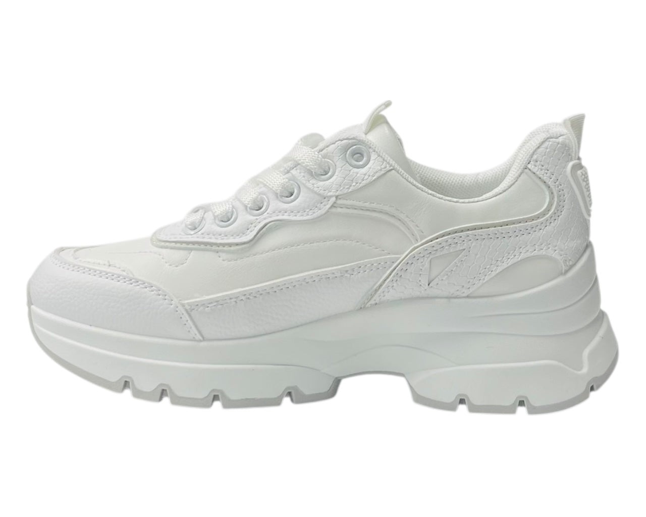 Chunky Sole Faux Leather Lace Up Trainers