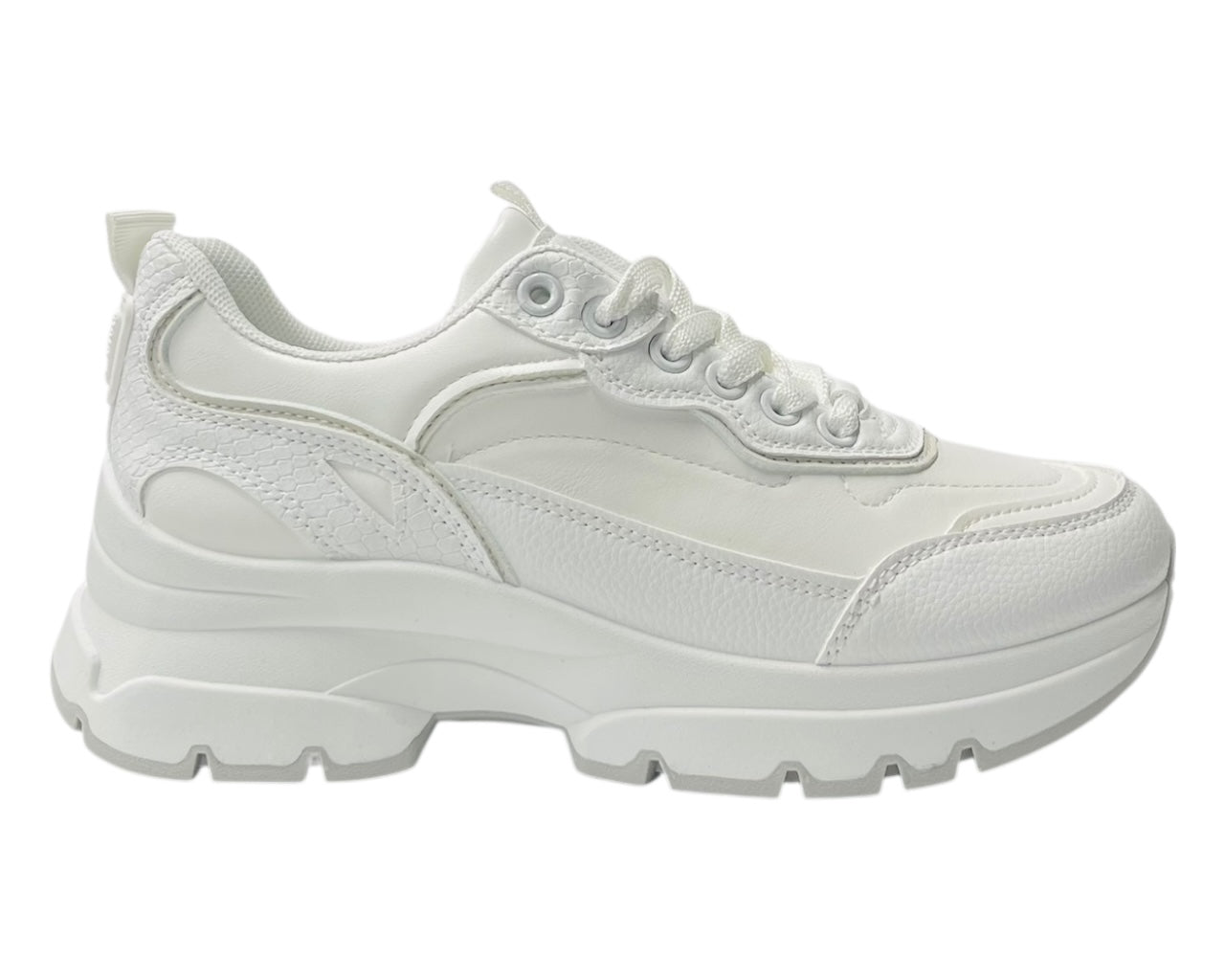 Chunky Sole Faux Leather Lace Up Trainers