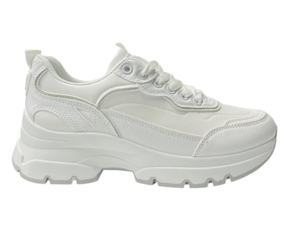 Chunky Sole Faux Leather Lace Up Trainers