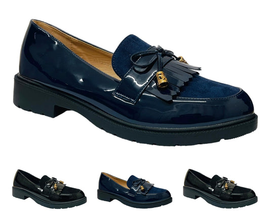 Faux Patent Leather Slip On Tassel Shoes