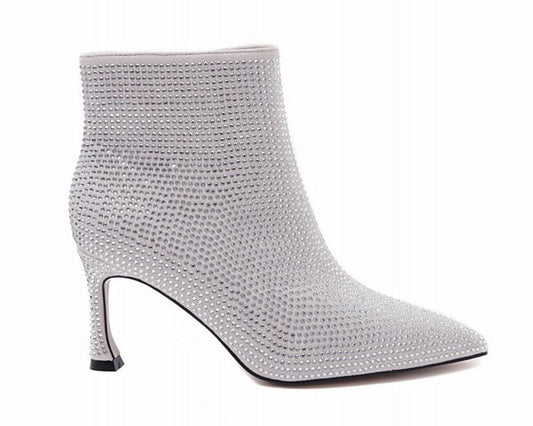 Rhinestone Zip Ankle Boots Silver