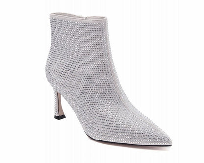 Rhinestone Zip Ankle Boots Silver