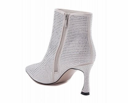 Rhinestone Zip Ankle Boots Silver