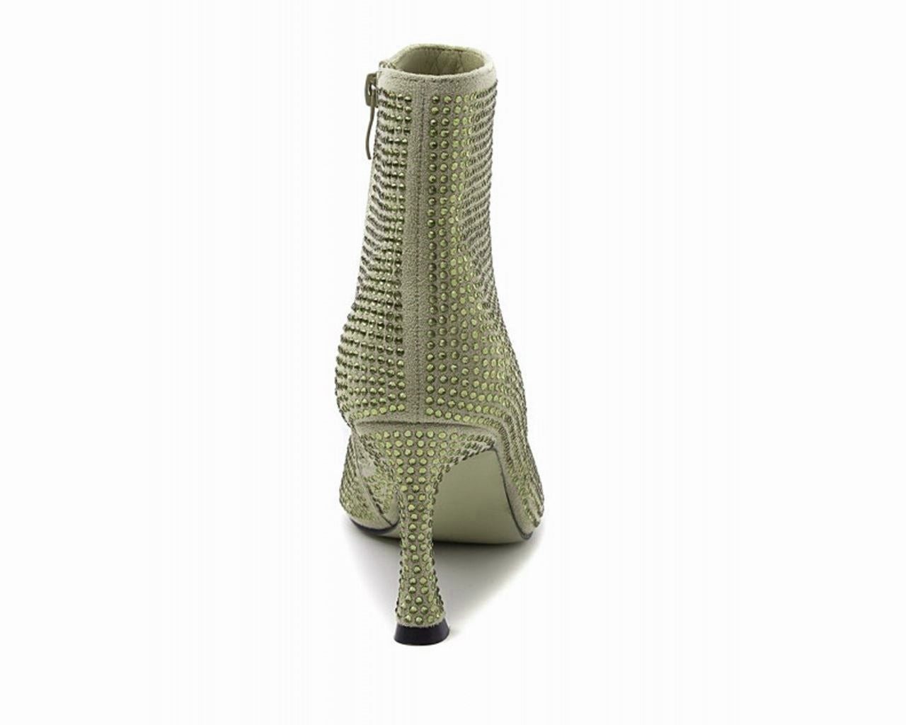 Rhinestone Zip Ankle Boots Beige