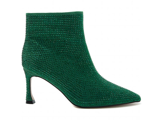 Rhinestone Zip Ankle Boots Green
