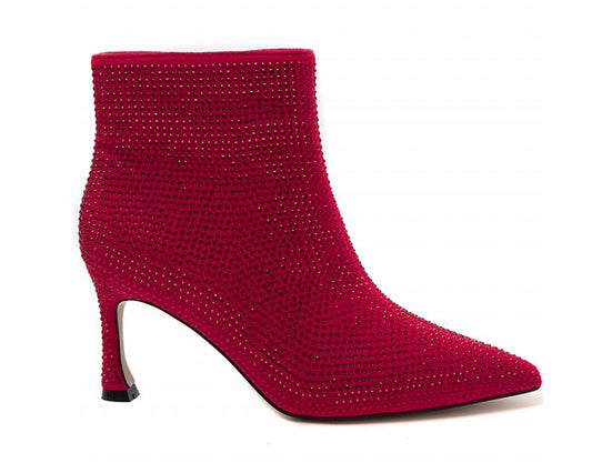 Rhinestone Zip Ankle Boots Red