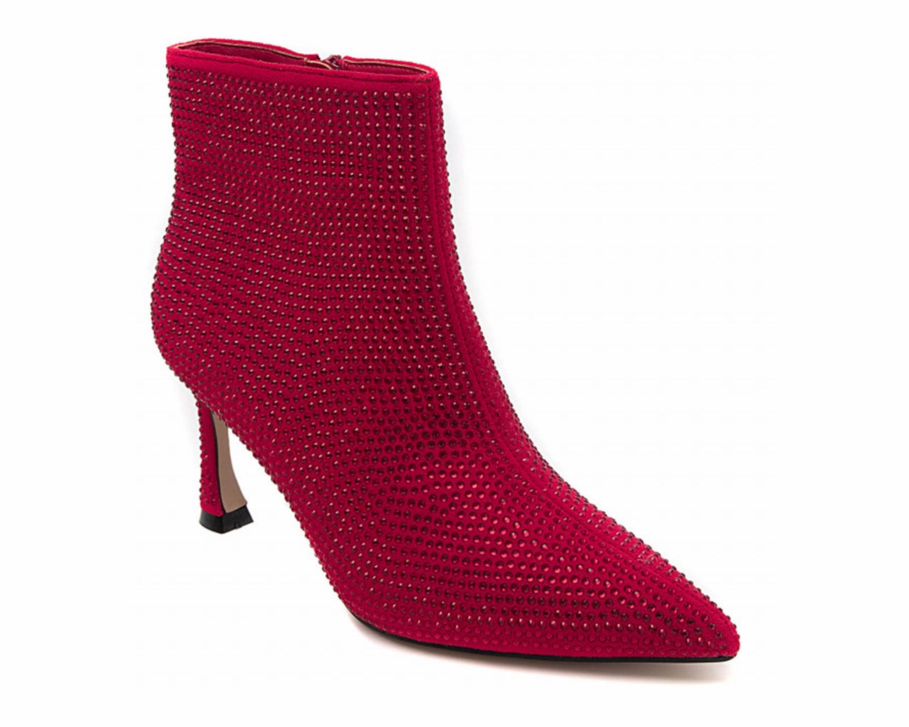 Rhinestone Zip Ankle Boots Red