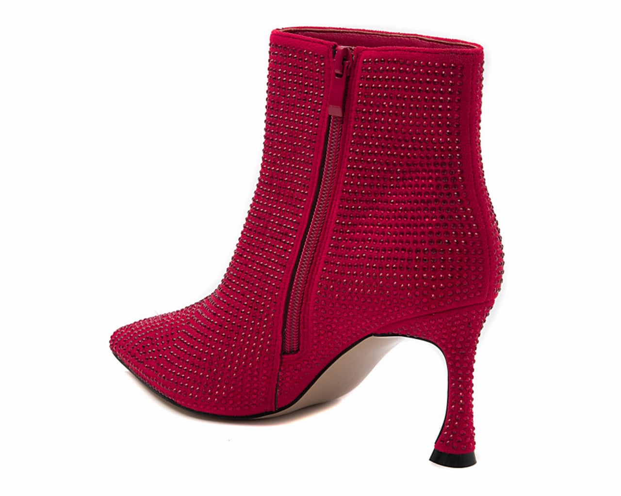 Rhinestone Zip Ankle Boots Red