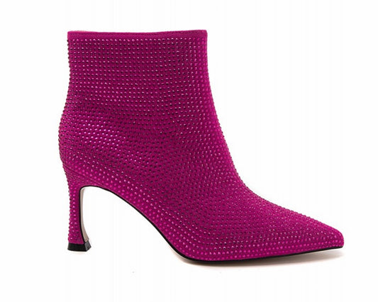 Rhinestone Zip Ankle Boots Fuchsia