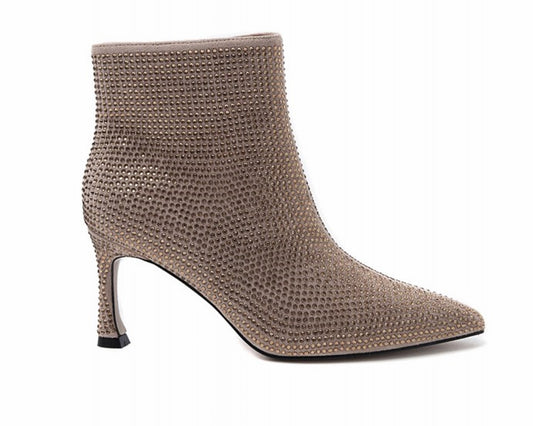 Rhinestone Zip Ankle Boots Gold