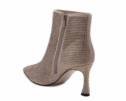 Rhinestone Zip Ankle Boots Gold