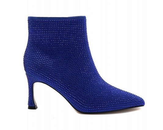 Rhinestone Zip Ankle Boots Blue