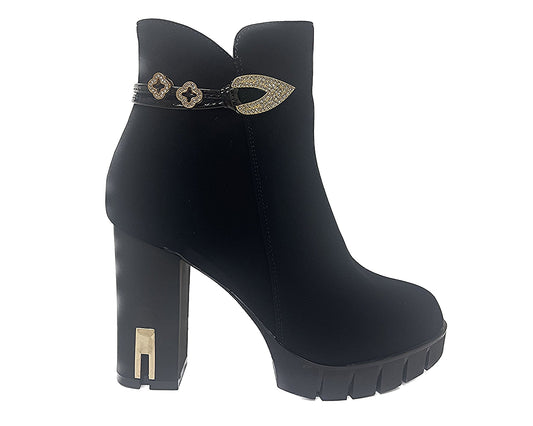 Block High Heels Ankle Boots Black