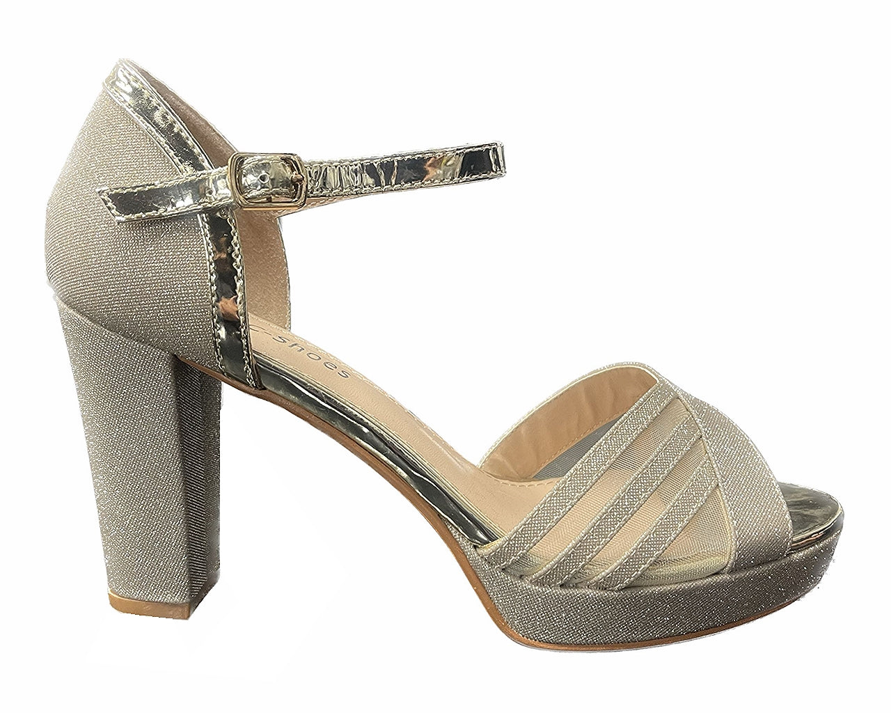 Glitter Ankle Strap Block Heels Shoes