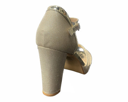 Glitter Ankle Strap Block Heels Shoes