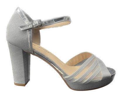 Glitter Ankle Strap Block Heels Shoes