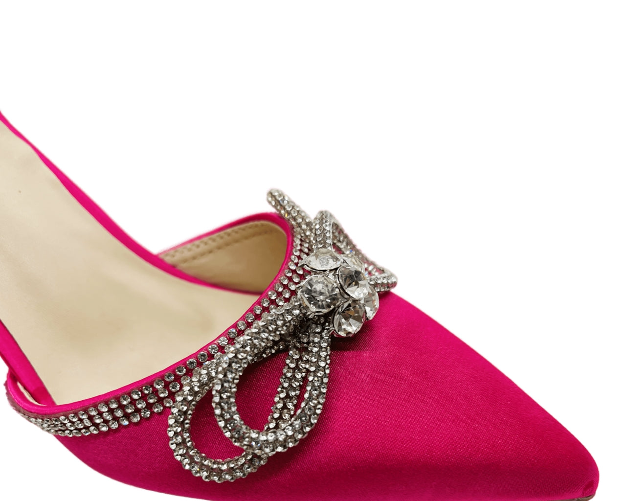 Ankle Strap Satin Diamante Open Court Shoes