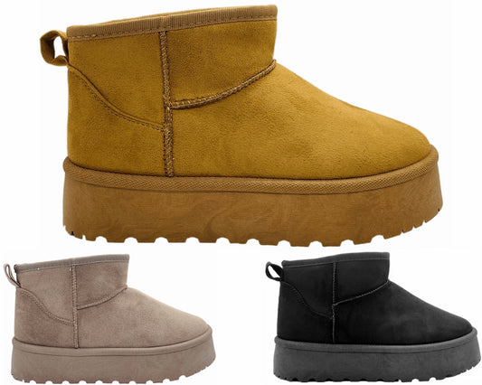 Faux Suede Fur Lining Platform Ankle Boots